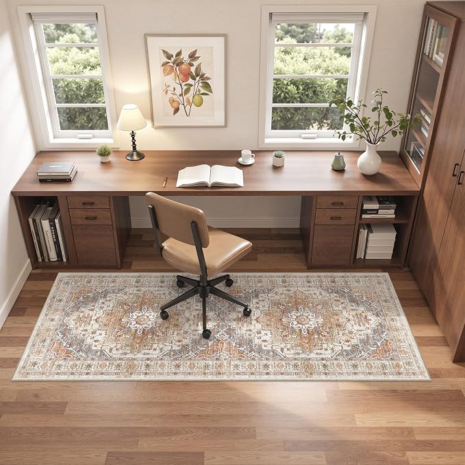 befbee Washable Runner Rug 2x6 Hallway Runner Rug Ultra-Thin Kitchen Rug Non Slip Indoor Floor Foldable Carpet with Low Pile for Entryway Bathroom Laundry Room Living Room(Turmeric/Grey,2'x6')