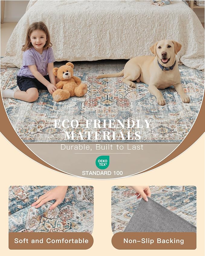 Madane Washable Runner Rugs 2x10 Long for Hallway Kitchen, Navy | Non-Slip Low-Pile 10ft Rug Runners Soft, Stain-Resistant Floor Carpet Mat for Entrance, Living Dining Laundry Room, Stair