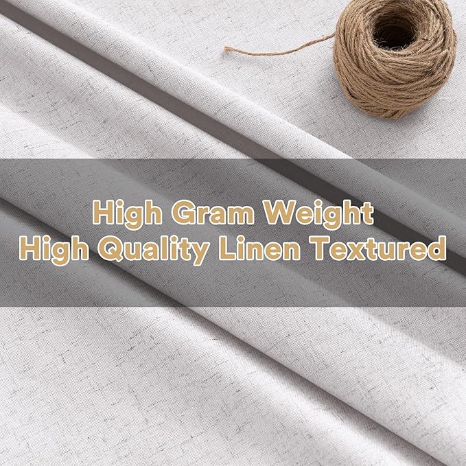PrinceDeco Nature Linen Blackout Curtains 54 Inch Long Thermal Insulated Draperies Sun Block & Room Darkening Curtains for Bedroom Windows with Nickel Grommet(2 Panels Set,Heathered White)
