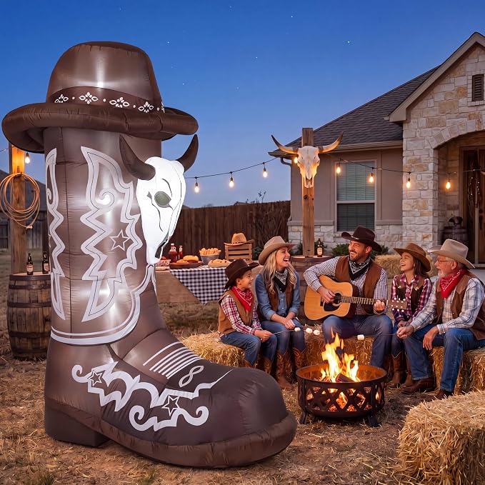 MiniInflat 7ft Inflatable Western Boots with Built in LED Lights Blow up Boots Decoration for Western Cowboy Cowgirl Birthday Baby Shower Party Indoor Outdoor Yard Decor(Cowboy)