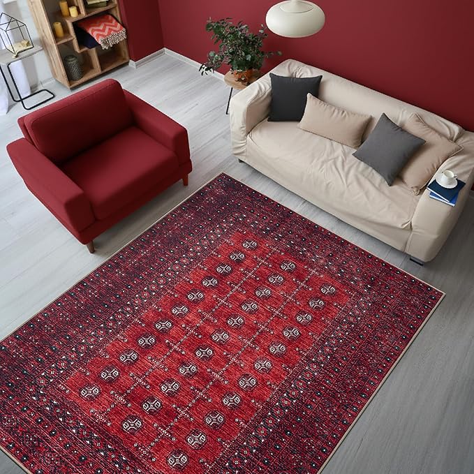 Keen Home Design 5x7 Rug - Machine Washable Area Rug with Non-Slip Backing, Ideal for Living Room, Dining Room, Bedroom - Vintage, Easy Clean, Durable, Low Pile Rug - (5' x 7')