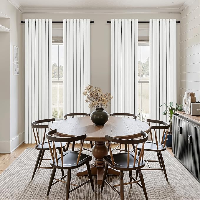 Jowels Ivory Linen Blackout Curtains 72 Length 2 Panels Set for Living Room Bedroom, 100% Black Out Thermal Insulated Linen Drapes, Room Darkening Grommet Curtains 72 Inches Long