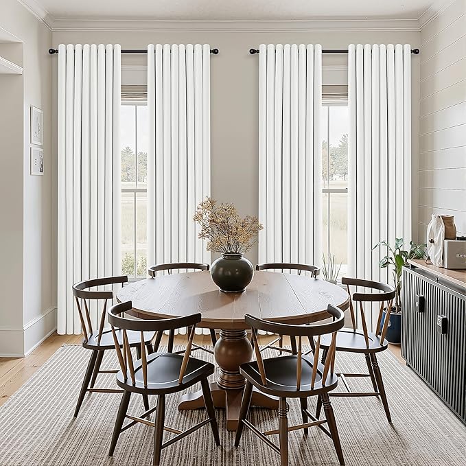 Jowels Ivory Linen Blackout Curtains 120 Length 2 Panels Set for Living Room Bedroom, 100% Black Out Thermal Insulated Linen Drapes, Room Darkening Grommet Curtains 120 Inches Long
