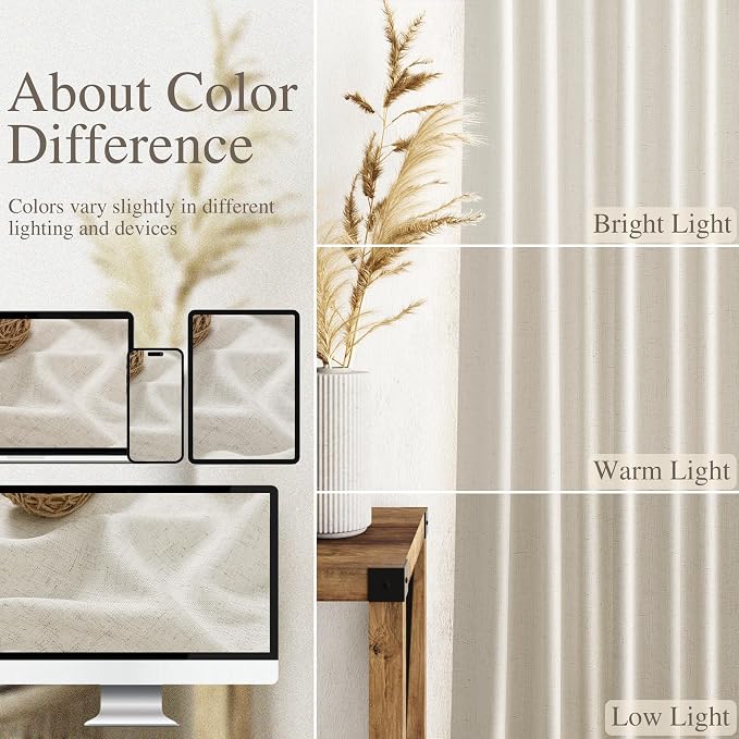 Nanspring Mousse White Linen Curtains for Living Room 72 Inches Long Luxury Light Filtering Semi Sheer Curtain Back Tab Simple Modern Elegant Coastal Decor Drapes for Bedroom Office 52x72, 2 Panels