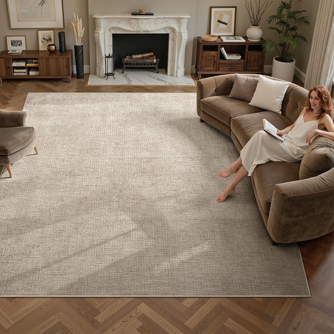 Valenrug 8x10 Area Rugs - Stain Resistant 8x10 Rugs for Living Room, Non Slip High-Low Pile Textured Area Rugs for Bedroom, Folable Machine Washable Area Rug (8'x10', Beige)
