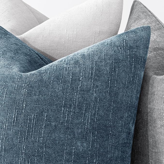 MIULEE Pack of 2 Decorative Throw Pillow Covers Soft Chenille Throw Pillows Solid Textured Cushion Covers for Couch Sofa Bedroom Living Room 18x18 Inch, Dark Grey Blue