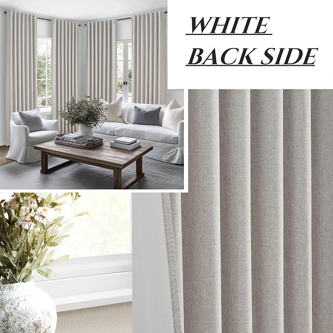 Light Brown Linen Floor to Ceiling Curtains for Living Room/Bedroom, Cute Pleated 96 Inches Long Kitchen 2 Panels Set, Farmhouse Blackout Thermal Drapes for Summer Heat 8 FT Burlap (50"Wx96"L)
