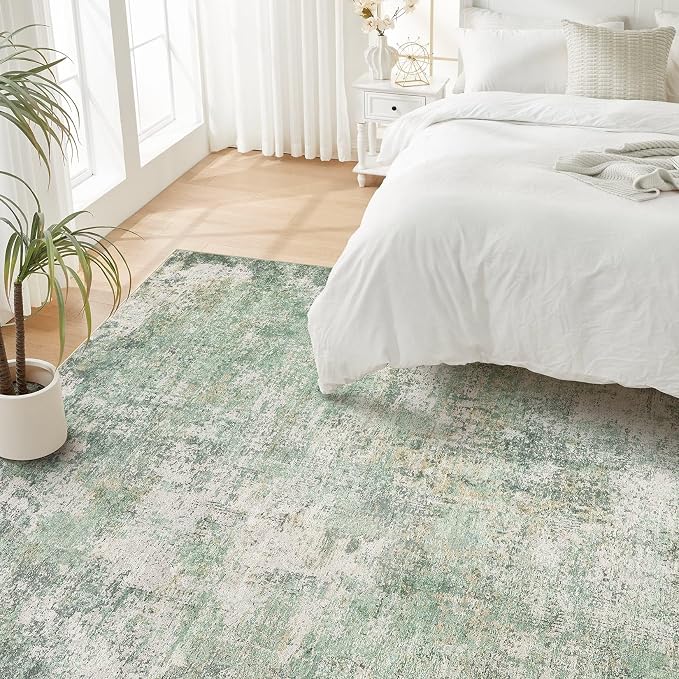 DMOYEST Area Rug Living Room Rugs - 5x7 Large Soft Indoor Neutral Modern Abstract Low Pile Washable Rug Carpet for Bedroom Dining Room Farmhouse Home Office - Green Grey