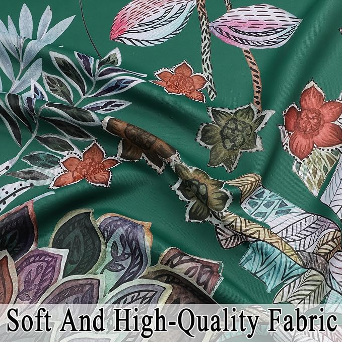 Estelar Textiler Green Floral Blackout Curtains 72 Inch Long,Thermal Insulated Room Darkening Window Drapes for Bedroom,Leaves Pattern Spring Curtains for Living Room,52x72 Inch,2 Panels