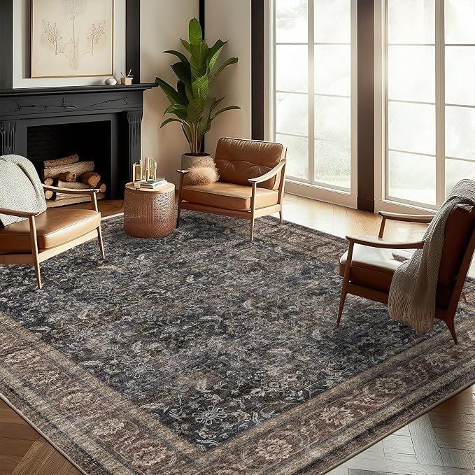 CHAMPLANT Washable Area Rug 8'x10' Retro Boho Design Non-Shedding Non-Slip Easy Care Ideal for High Traffic Areas in Living Room Bedroom Office Coffee Table Kitchen Large Carpet