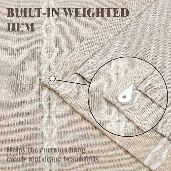 Pinch Pleated Look Blackout Curtains 84 Inch Length, 2 Panels Linen Textured Boho Neutral Drapes for Living Room Bedroom Farmhouse Vintage Rustic Window Curtains with Hooks