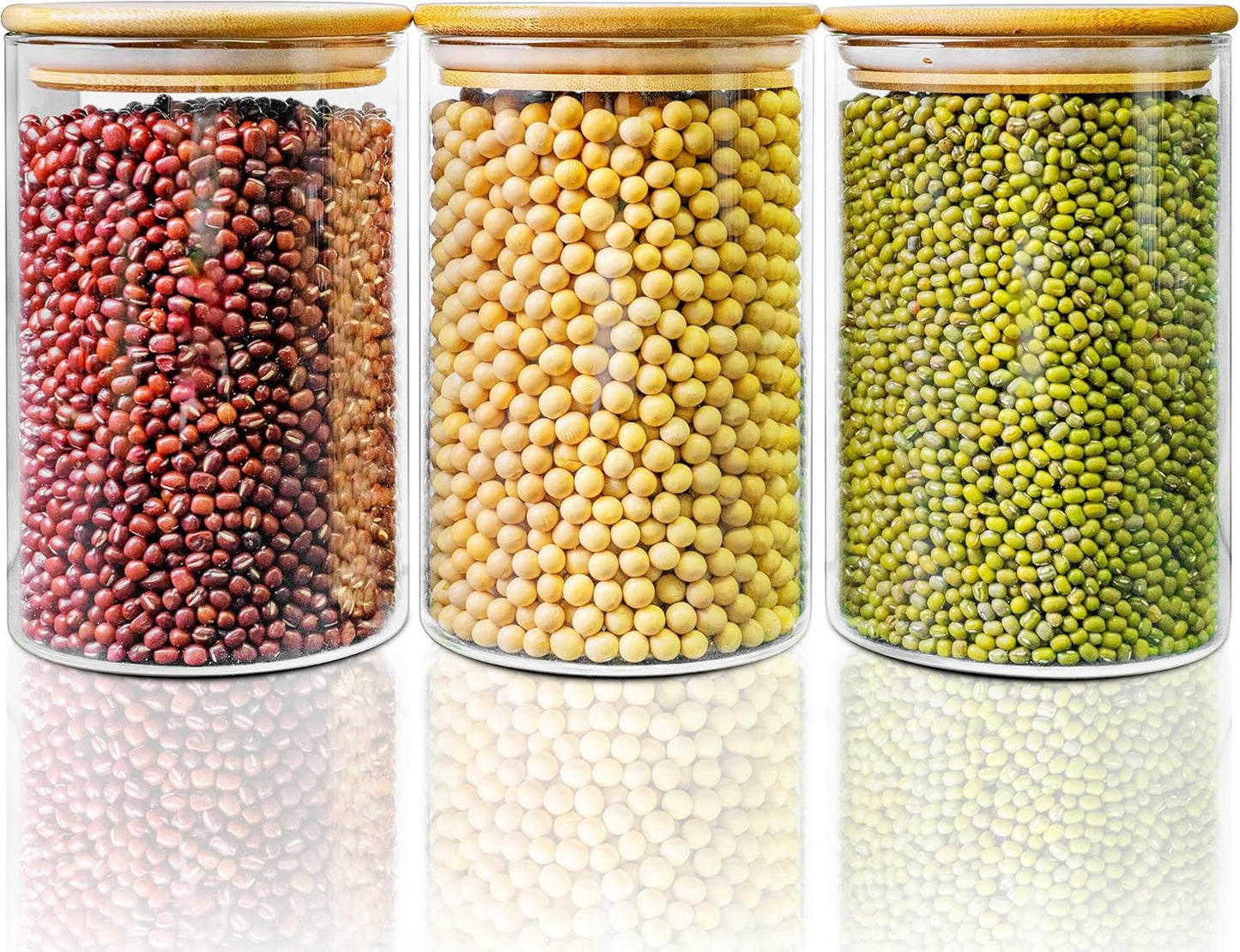 45oz - 3 Pack Glass Jars with Bamboo Lids, Glass Pantry Storage Containers with Airtight Lids, Round Air Tigh Food Storage Canisters for Cereal, Pasta, Flour, Sugar, Rice, Best for Kitchen Organizer