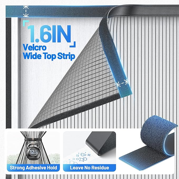 Heavy Duty Magnetic Screen Door Mesh - Auto-Sealing Hand-Free Door Net Screen with 50 Magnets, Pet & Kid Friendly, PET Fine Mesh Doors Screens Keep Bugs & Mosquitos Out Fits Front Doors Size 36” x 78”