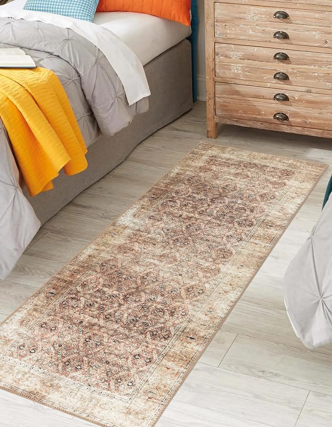 Keen Home Design 30"x120" Rug - Machine Washable Runner Rug with Non-Slip Backing, Ideal for Hallway, Entryway, Kitchen, Laundry Room - Vintage, Easy Clean, Durable, Low Pile - (2'6" x 10')