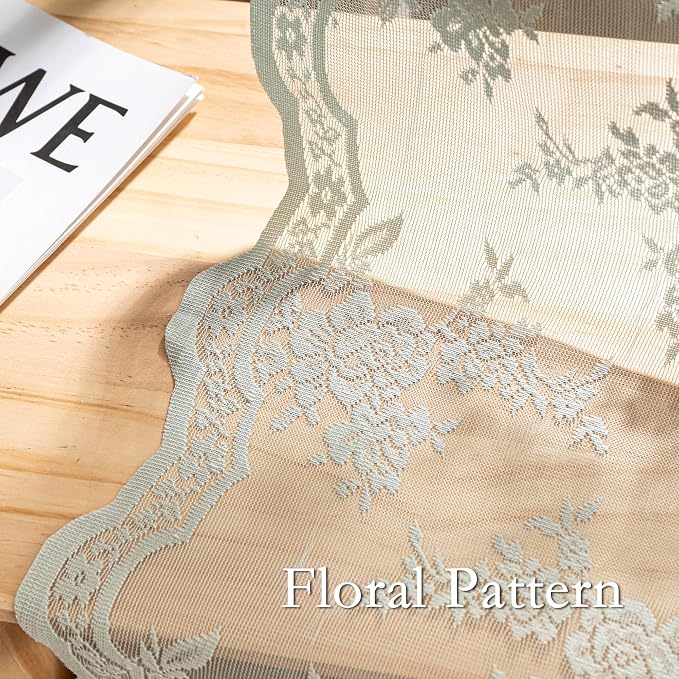MEETSKY Lace Sheer Curtains 90 Inch Length Sage Green Vintage Victorian French Elegant Farmhouse Decor for Living Room Dining Room Rod Pocket Light Filtering Drapes, 50" W Each Panel, 2 Panels