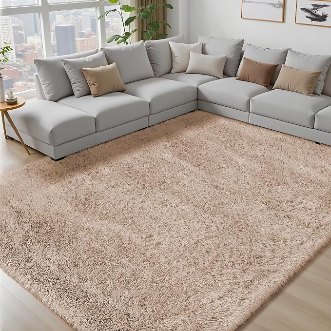 8x10 Area Rugs for Living Room Bedroom: Camel Soft Fluffy Shag Upgrade Non-Slip High Pile Carpet Large Fuzzy Plush Indoor Floor Decor Shaggy Rug for Kid Boys Girls Dorms Playroom Nursery Modern Home