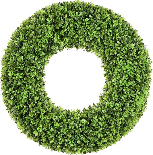 DDHS 19''Boxwood Wreaths for Front Door，Artificial Spring Wreaths for Farmhouse Wedding Green Year Round Indoor Outdoor for Fall Summer Christmas Wreath Home Decorations-Green