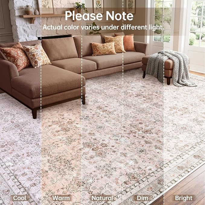 Sasttie 5x7 Area Rugs, Ultra-Soft Washable Rug, Low Pile Foldable Thin Carpets with Non-Slip Backing, Skin-Friendly Stain Resistant Carpet for Living Room, Bedroom, Kitchen, Dorm, 5x7, Pink