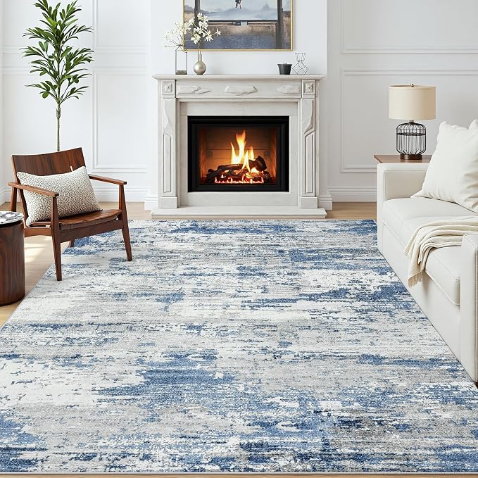 Area Rugs 6x9 Living Room: Large Soft Washable Rug Modern Abstract Anti-Skid Non-Shedding Carpet Indoor Floor Thin Carpets for Bedroom Dining Room Farmhouse Nursery Home Office Grey Blue