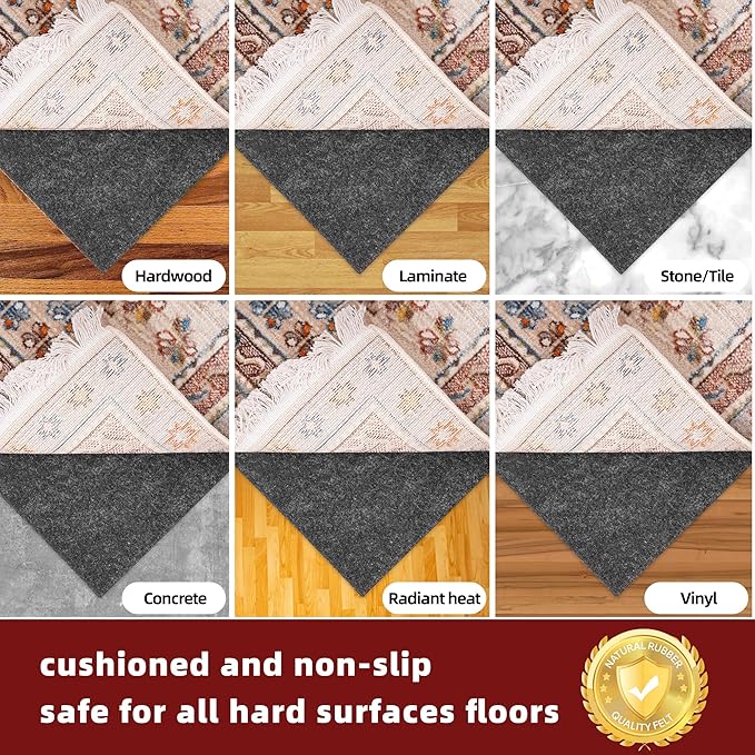 BAGAIL Felt and Natural Rubber Backing Rug Pads 1/8” Thick, 2.5 x 9.5 Ft Non Slip Rug Gripper Keep Rugs in Place, Under Area Rug Protective Cushioned Pads, Carpet Runners, Hardwood Floors Protection