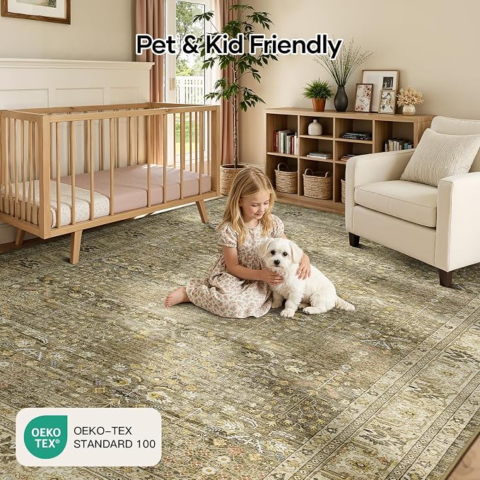 Lofus 8x10 Large Brown Area Rug for Living Room & Bedroom Washable Non-Slip | Soft Boho Vintage Area Rugs for Bedroom Dinning Room Home Office Indoor