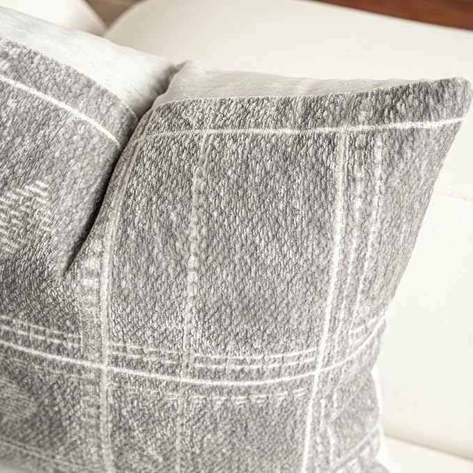 BlissBlush Decorative Throw Pillow Covers 20x20 Set of 2, Boho Light Gray Chenille Accent Throw Pillow Covers for Couch Sofa Bed Living Room Home Décor (Cover Only)