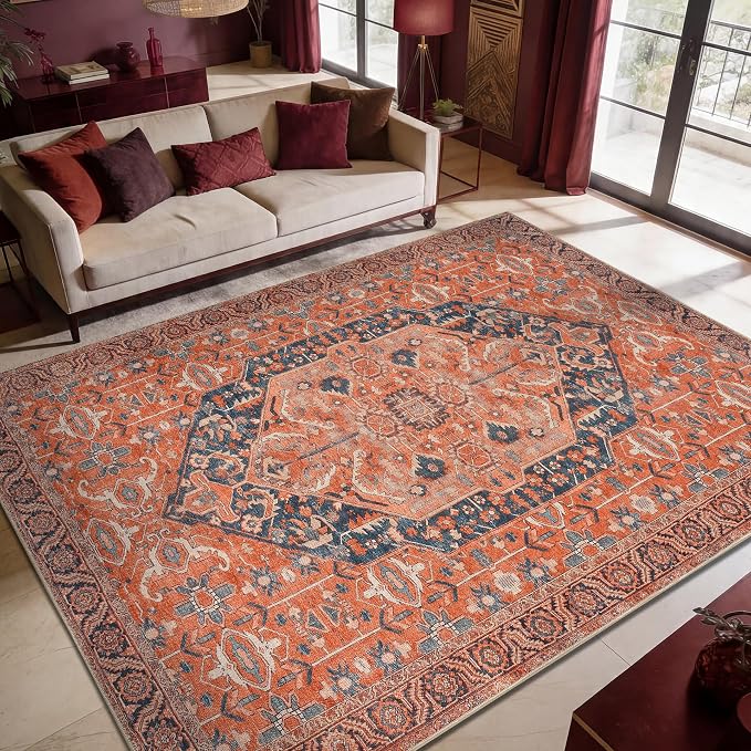 Keen Home Design 8x10 Rug - Machine Washable Area Rug with Non-Slip Backing, Ideal for Living Room, Dining Room, Bedroom - Vintage, Easy Clean, Durable, Low Pile Rug - (8' x 10')