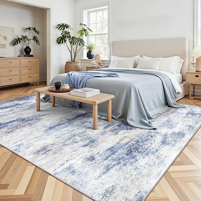 Washable Rug 6x9, Abstract Morden Soft Area Rug, Non-Slip Low Pile Rugs for Living Room, Bedroom, Dining Room, Home, Office (Rust Blue/Brown)