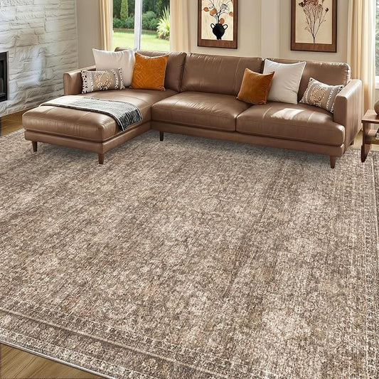 Sasttie 8x10 Area Rugs, Ultra-Soft Washable Rug, Low Pile Foldable Thin Carpets with Non-Slip Backing, Skin-Friendly Stain Resistant Carpet for Living Room, Bedroom, Kitchen, Dorm, 8x10, Dark Brown