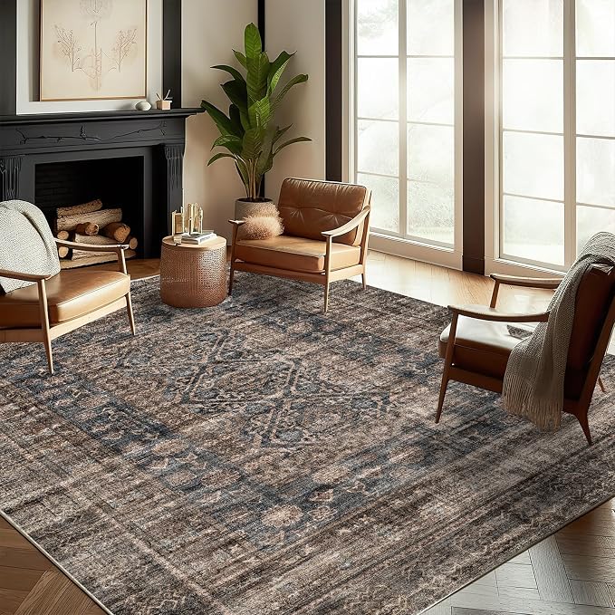 CHAMPLANT Washable Area Rug 8'x10' Retro Boho Design Non-Shedding Non-Slip Easy Care Ideal for High Traffic Areas in Living Room Bedroom Office Coffee Table Kitchen Large Carpet