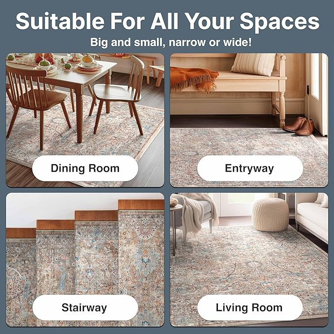Well Woven Asha Collection Elegant Ivory & Blue Oriental 3x10 Runner Rug Perfect for Hallway or Entryway Ideal for High-Traffic Areas with Vintage-Inspired Low Pile