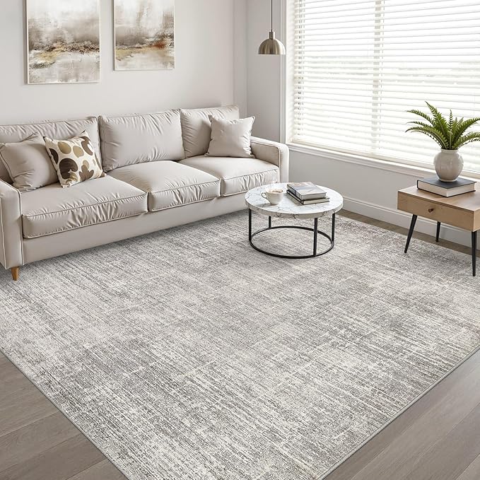 5x7 Area Rugs Living Room: Washable Large Neutral Rug Abstract Soft Modern Stain Resistant Indoor Floor Non-Slip Carpet for Bedroom Nursery Kids Office Playroom Dining Room Under Table- Brown Gray