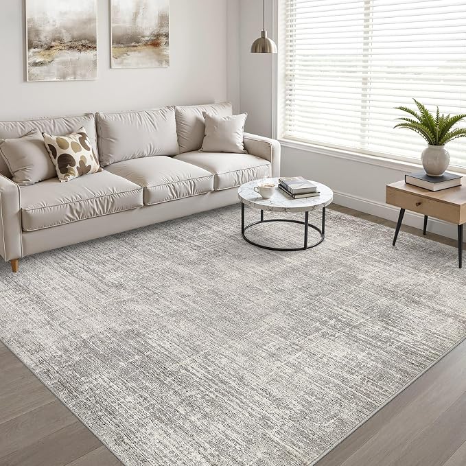 10x14 Area Rugs Living Room: Washable Large Neutral Rug Abstract Soft Modern Stain Resistant Indoor Floor Non-Slip Carpet for Bedroom Nursery Kids Office Playroom Dining Room Under Table- Brown Gray