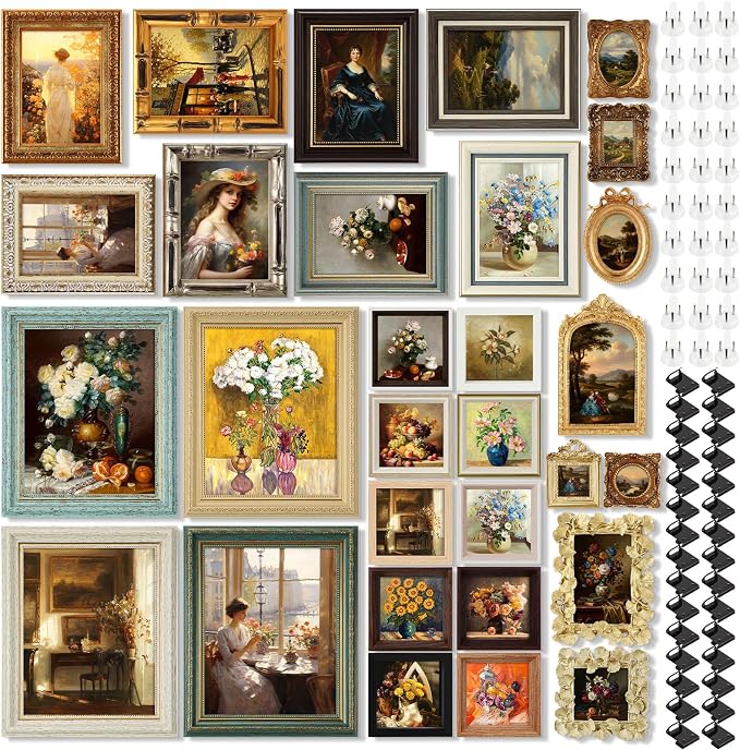 Kathfly 30 Pack Vintage Picture Frames for Wall, Tabletop Display Ornate French Country Frames Vintage Farmhouse Decor Antique Wall Frame Set for Gallery Bedroom Living Room Decor (Classic Style)
