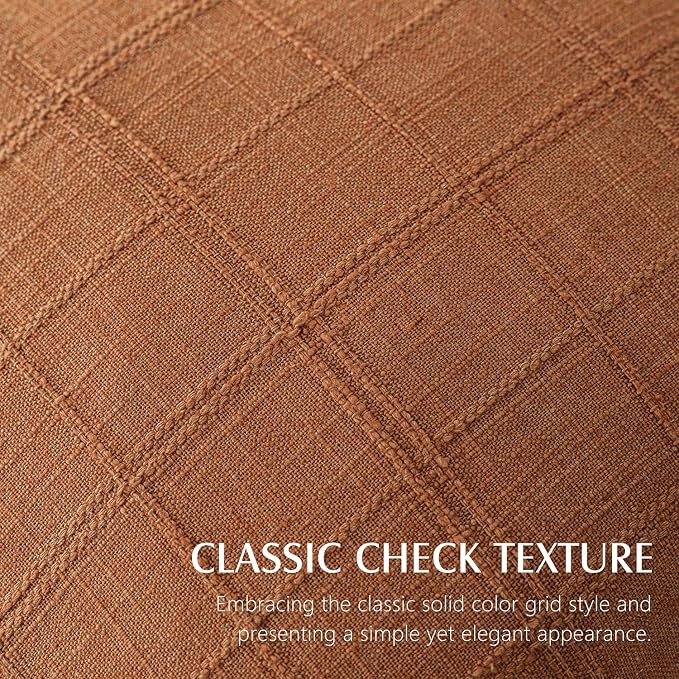 Foindtower Set of 2 Decorative Linen Check Throw Pillow Covers Neutral Farmhouse Lumbar Cushion Covers Modern Boho Home Decor for Sofa Chair Couch Bedroom Living Room,12×24 Inch,Orange