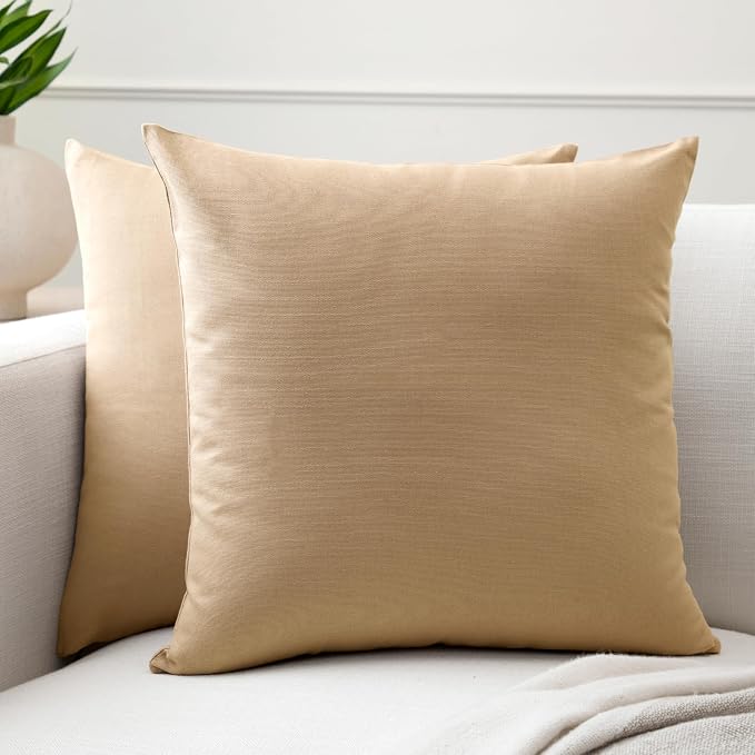 Encasa XO Throw Pillow Covers 20x20 in Set of 2 Light Beige | No Inserts | Cotton Pillow Covers for Living Room, Bed, Sofa, Couch | Decorative Cushion Covers with Improved Zipper