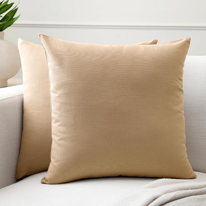 Encasa XO Throw Pillow Covers 24x24 in Set of 2 Light Beige | No Inserts | Cotton Pillow Covers for Living Room, Bed, Sofa, Couch | Decorative Cushion Covers with Improved Zipper