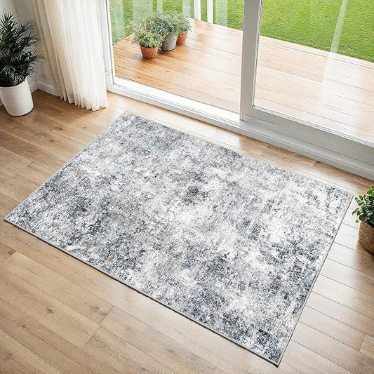 2x3 Washable Entryway Area Rug - Abstract Kitchen Rugs with Premium Non-Slip Backing Soft Low-Pile Small Carpet for Bathroom Bedroom Living Room Home Decor（Blue Gray，2x3）