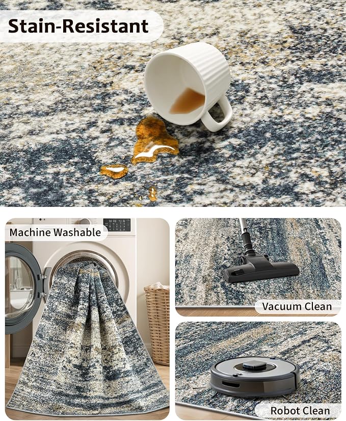 Art&Tuft Runner Rug 2'6"x8' - Anti-Slip Backing Abstract Hallway Rug, Stain Resistant Kitchen Rugs, Foldable Machine Washable Area Rug(2'6"x8', Navy)