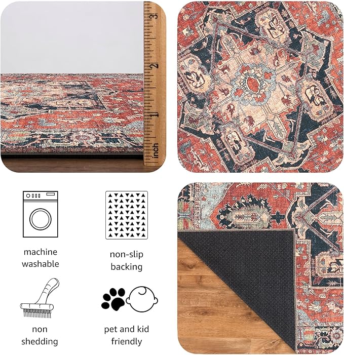 Keen Home Design 30"x144" Rug - Machine Washable Runner Rug with Non-Slip Backing, Ideal for Hallway, Entryway, Kitchen, Laundry Room - Vintage, Easy Clean, Durable, Low Pile - (2'6" x 12')