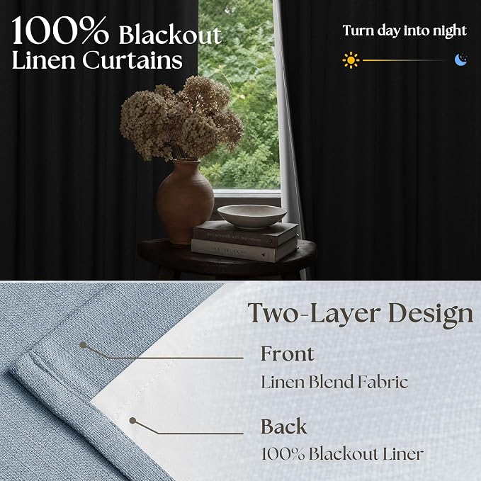 Light Blue Pinch Pleated Blackout Curtains 102 Inches Long for Kids Bedroom 100% Black Out Thick Linen Dual Layer Pleated Drapes Farmhouse Coastal Sky Blue 102 Inch Curtain for Dining Living Room