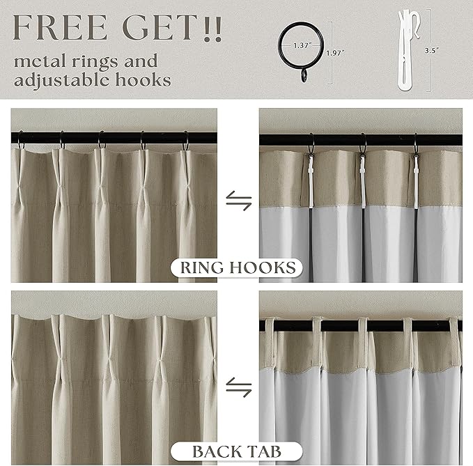 Pinch Pleated Blackout Curtains 60 Inches Wide 96 Inches Long for Bedroom Living Room Darkening Linen Blend Large Window Curtains Thermal Soundproof Neutral Drapes Taupe Burlywood Birch 60x96 1 Panel