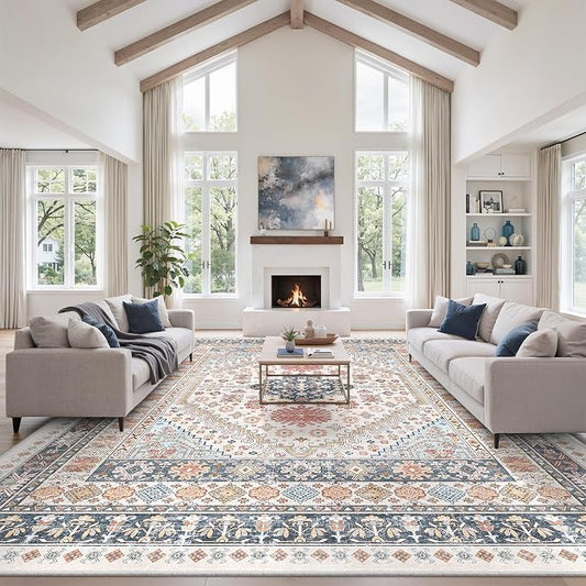 zesthome 10x14 Area Rugs for Living Room,Non-Slip Backing Washable Rugs,Vintage Large Area Rug，Stain Resistant Home Decor Rug (Multi,10'x14')