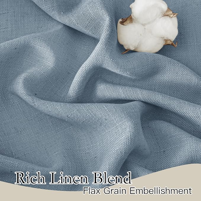 RYB HOME Semi Sheer Curtains for Living Room Dining Room, Linen Texture Window Decor Sun Protection Modern for Bathroom Doorway, W 52 x L 102 inch, 2 Pcs, Dusty Blue