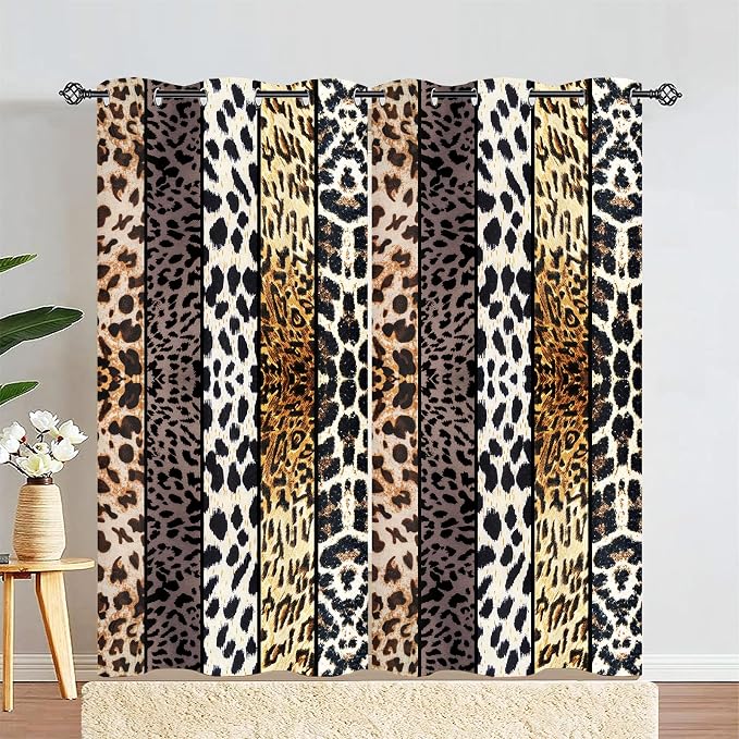 Wild Animal Print Curtain, Room Darkening Thermal Insulated Blackout Leopard Boa Window Drapes with Grommets for Living, Dining, Bedroom, Grey Leopard Print, 42"x 84", 2 Panels