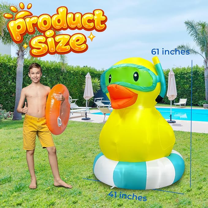 5ft Summer Inflatable Swimming Pool Duck Decorations LED Blow Up Outdoor Decoration Pool Party Favors for Beach Party Decor Tropical Yard Lawn Garden Supplies