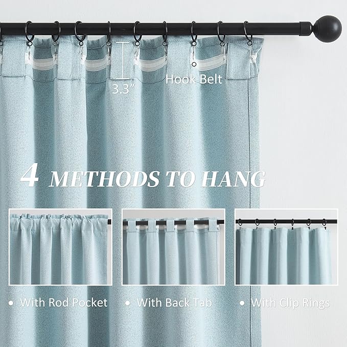 KEQIAOSUOCAI Short Blackout Curtains Light Blue for Kitchen - Total Blocking Out Draperies for Bathroom Bedroom W50 x L45 Back Tab Loop Pocket, 2 Panels