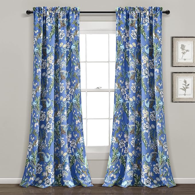Lush Decor Dolores Light Filtering Window Panels, Pair, 52" W x 84" L, Blue & Green - Floral Curtains for Bedroom - Vintage Curtains - Coquette Room Decor