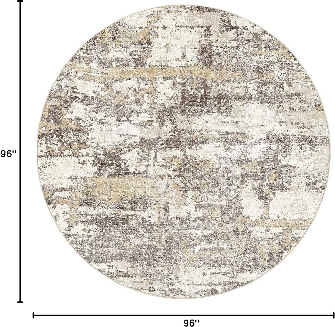 8ft Round Area Rugs for Living Room: 8x8 Abstract Washable Rug Modern Large Soft Stain Resistant Non-Slip Backing Machine Table for Bedroom Dining Room Indoor Home Office Carpet - Gold Brown