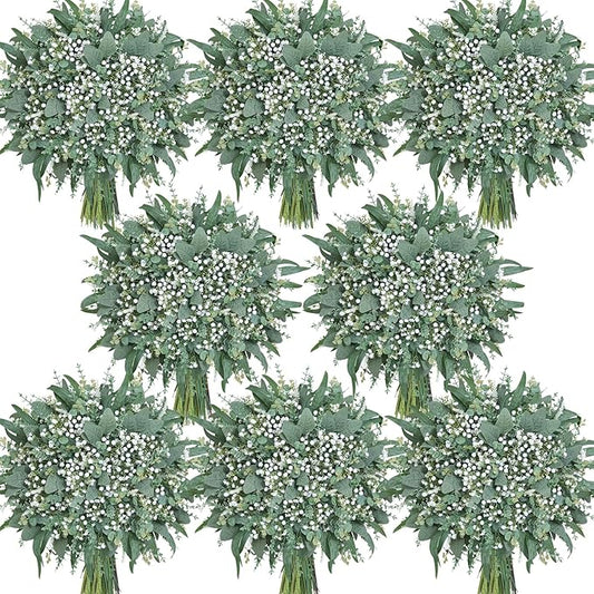 Serwalin 360 Pcs 7 Kinds Mixed Artificial Eucalyptus Greenery Stems Bulk, Baby Breath Flowers Artificial with Faux Leaves Picks for DIY Bouquets Wedding Floral Centerpieces Home Decor